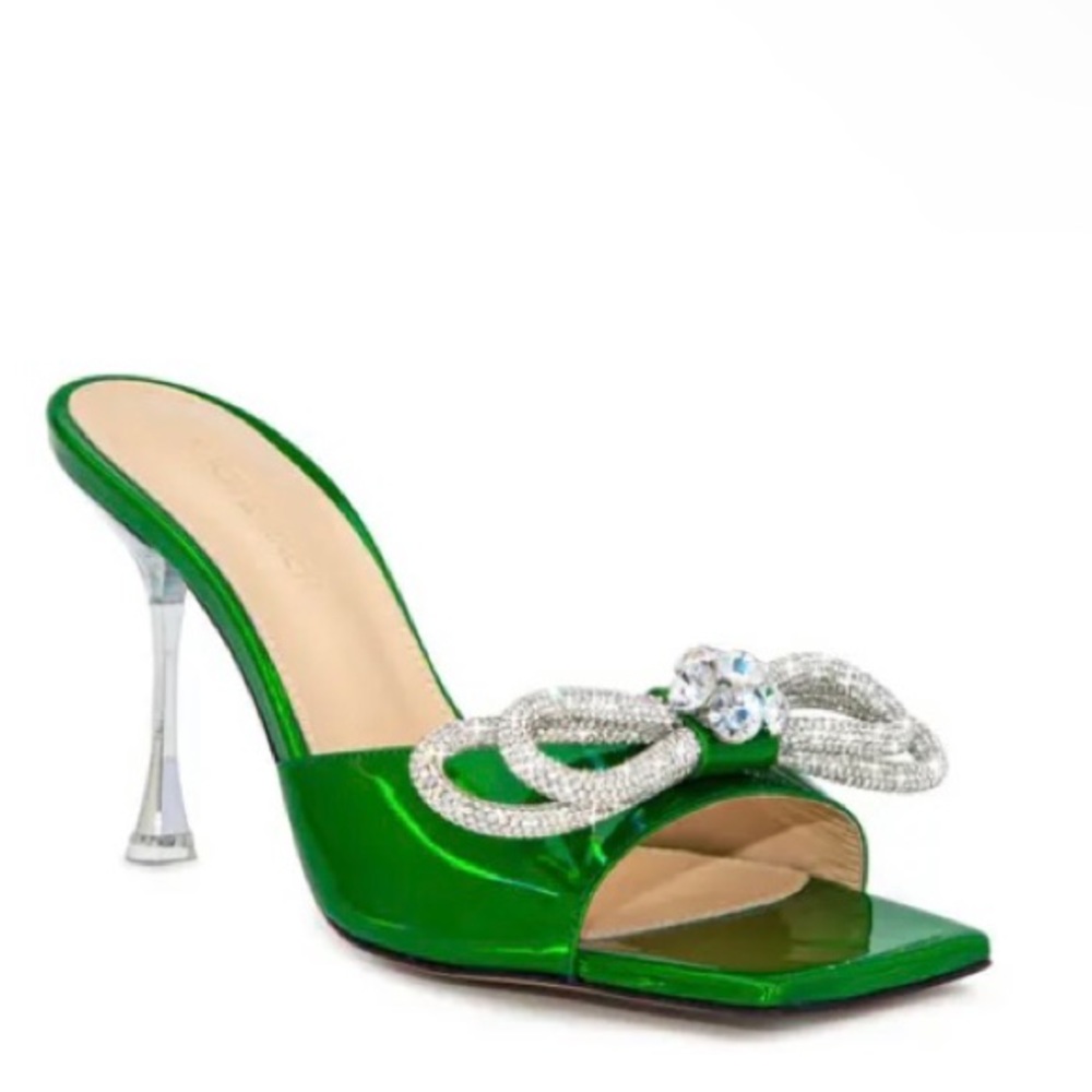 Mach & Mach Double Bow Slide Sandal in Green size 38